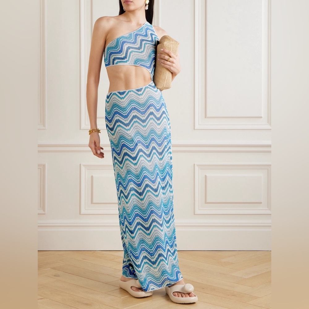 NWT Missoni Zigzag Cut-out Maxi Dress In Blue
